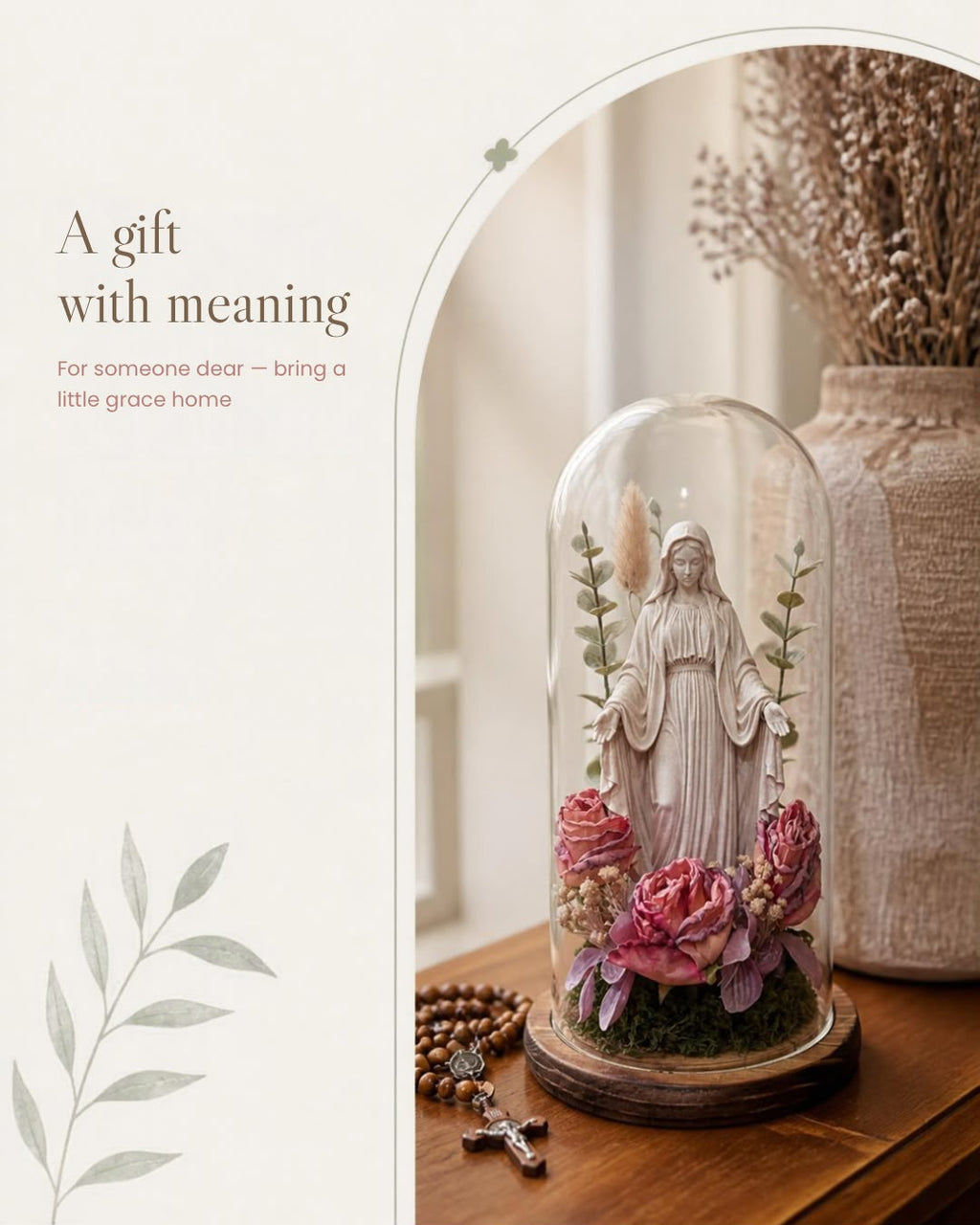 Our Lady of Graces Glass Cloche 3D Art