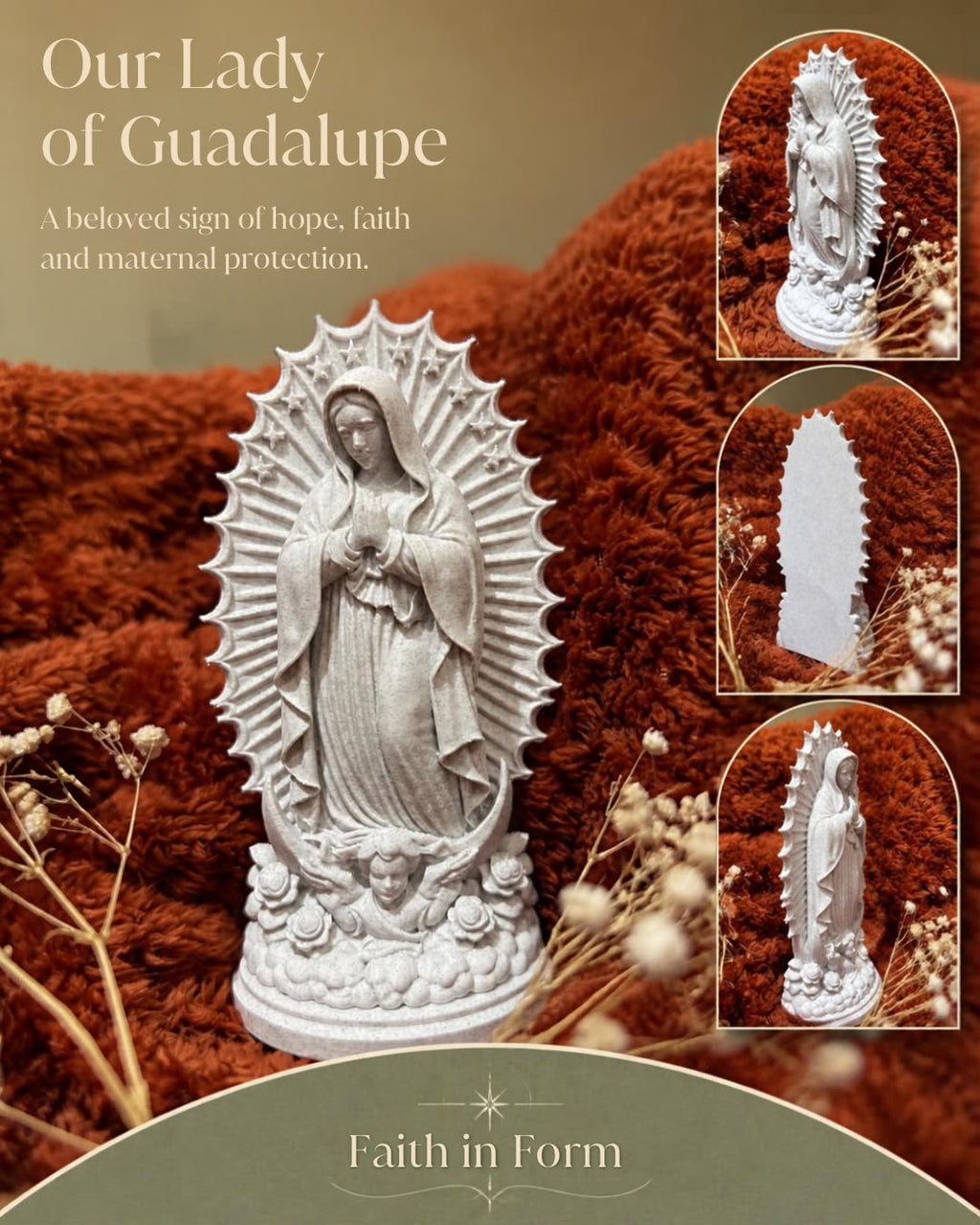 Our Lady of Guadalupe Sculpture 3D Sacred Art